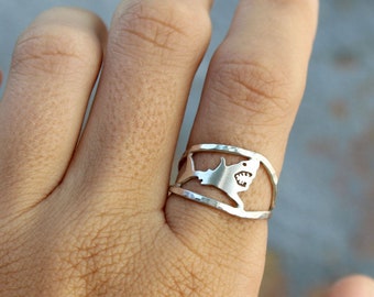Shark Love Ring - Silver Hand Sawed Artisan Great White Shark Ocean Jewelry Shark Week Jewelry Shark Jewelry Whimsical Animals