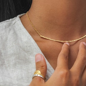 Golden Lining Necklace Adjustable from 13 to 16 Simple Everyday Silver Bar Necklace for Layering in Gold Vermeil image 1