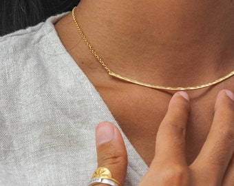 Golden Lining Necklace - Adjustable from 13" to 16" Simple Everyday Silver Bar Necklace for Layering in Gold Vermeil