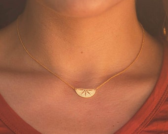Gold Walking on Sunshine Necklace - 18k Gold Vermeil Sun Necklace Layering Necklace - Celestial Half Circle Shape Necklace