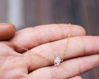 Jupiter Drops Choker Necklace - Gold Filled and Herkimer Diamond Choker Necklace
