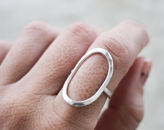 Full Circle Ring - Handcrafted Sterling Silver Hammered Oval Statement Ring