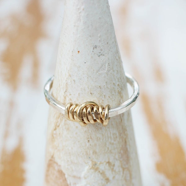 Spun Gold Ring - Silver and Gold Winding Ring Simple but Unique Mixed Metal Ring