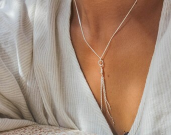 Meridian Necklace - Dangling Tassel Sterling Silver Necklace Adjustable