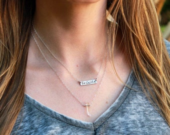 Resolution Layering Necklace - Silver Bar and Crystal Quartz