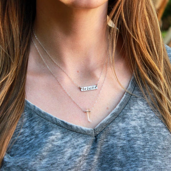 Resolution Layering Necklace - Silver Bar and Crystal Quartz