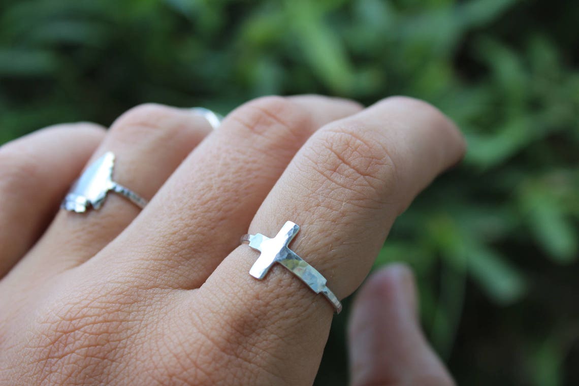 Sideways Cross Ring Handcrafted Silver Cross Jewelry - Etsy