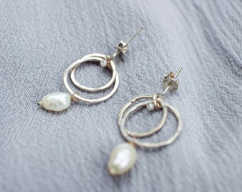 Mangata Dangles - Pearl Earrings Hoop Dangle Earrings Natural Pearl Bridal Earrings
