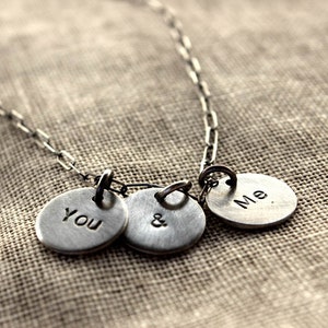 You and Me Necklace Sterling Silver Hand Stamped Charm Necklace Valentine's gift for her image 3