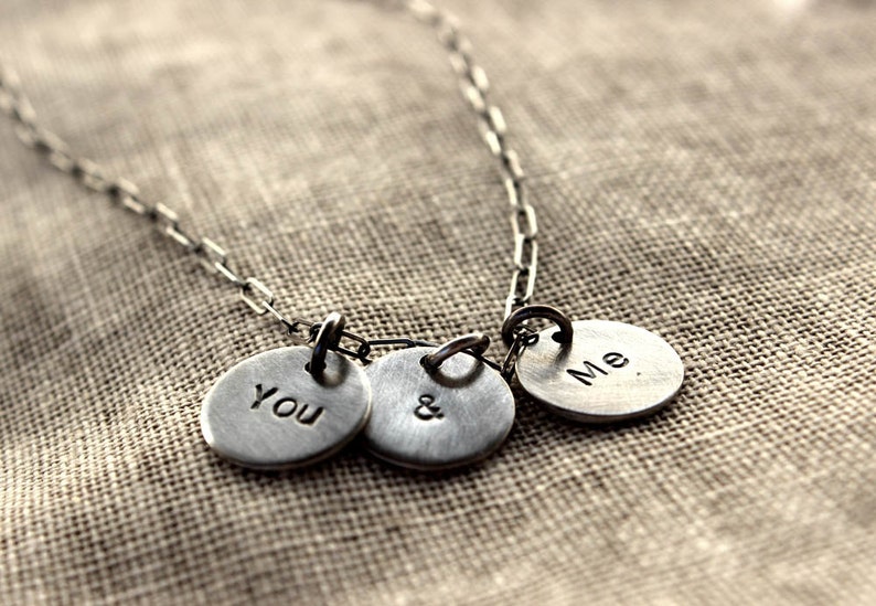 You and Me Necklace Sterling Silver Hand Stamped Charm Necklace Valentine's gift for her image 3