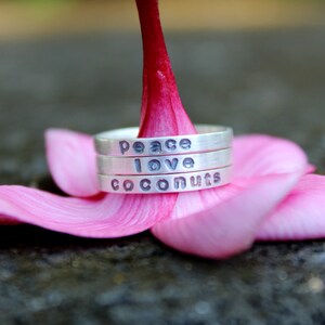 Three Favorite Words Rings peace, love, coconuts stacking set image 4