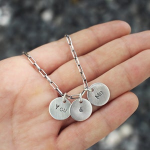 You and Me Necklace Sterling Silver Hand Stamped Charm Necklace Valentine's gift for her image 9