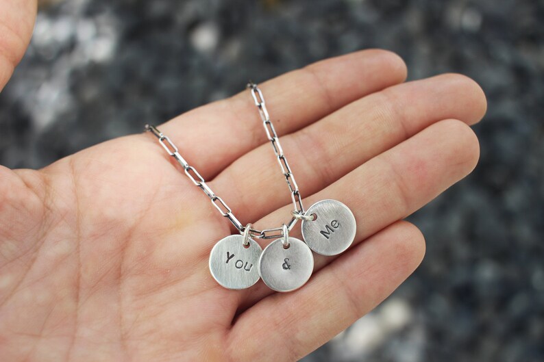You and Me Necklace Sterling Silver Hand Stamped Charm Necklace Valentine's gift for her image 9