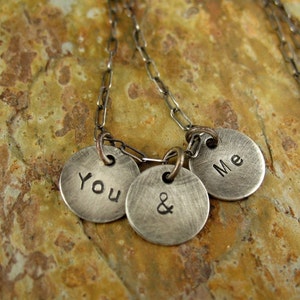 You and Me Necklace Sterling Silver Hand Stamped Charm Necklace Valentine's gift for her image 4