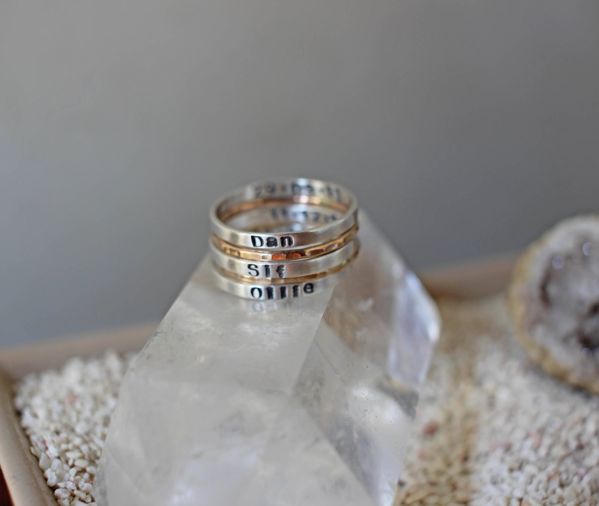 Stamped Stackable Rings - Personalized Hand Stamped Silver and Gold ...