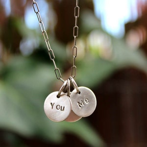 You and Me Necklace Sterling Silver Hand Stamped Charm Necklace Valentine's gift for her image 2