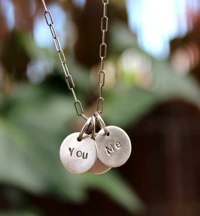 You and Me Necklace Sterling Silver Hand Stamped Charm Necklace Valentine's gift for her image 2