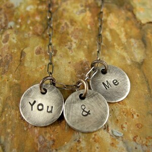 You and Me Necklace Sterling Silver Hand Stamped Charm Necklace Valentine's gift for her image 6