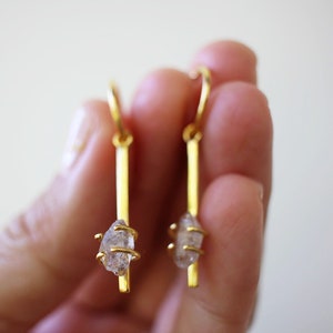 Gold Dancing in the Moonlight Earrings - 18k Gold Vermeil and Quartz Hoop Dangling Earrings