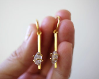 Gold Dancing in the Moonlight Earrings - 18k Gold Vermeil and Quartz Hoop Dangling Earrings
