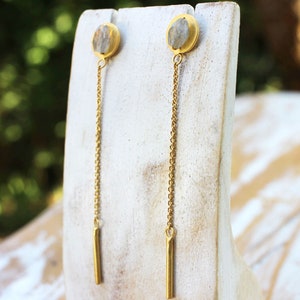 Gold Solaris Drop Earrings - 18k Gold Vermeil and Labradorite Dangle Earrings