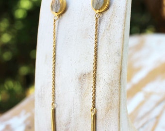 Gold Solaris Drop Earrings - 18k Gold Vermeil and Labradorite Dangle Earrings