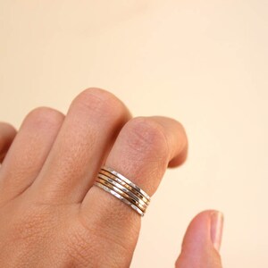 Five Hammered Gold and Silver Stacking Rings image 4