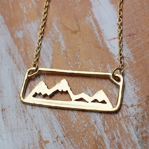 Gold Move Mountains Necklace Adventure Necklace Outdoors Sterling Silver Hand Sawed Mountain Range Jewelry 18k Gold Vermeil Necklace image 1