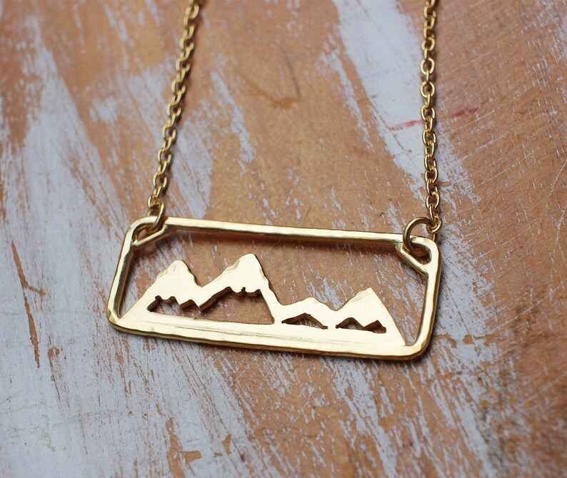 Gold Move Mountains Necklace Adventure Necklace Outdoors Sterling Silver Hand Sawed Mountain Range Jewelry 18k Gold Vermeil Necklace image 1