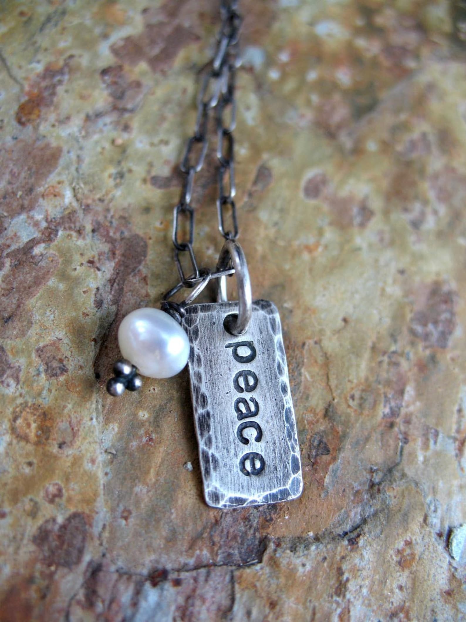 Rustic Stamped Word Necklace Etsy