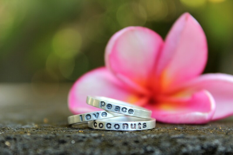 Three Favorite Words Rings peace, love, coconuts stacking set image 2