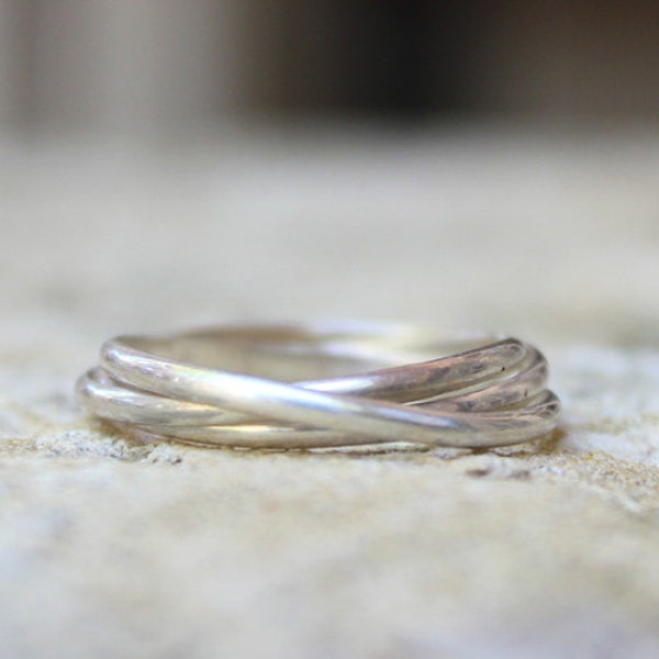 Anillo de tres bandas rodantes - Anillo de bodas ruso - Anillo de rompecabezas entrelazado