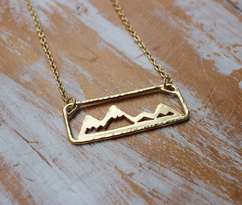 Gold Move Mountains Necklace Adventure Necklace Outdoors Sterling Silver Hand Sawed Mountain Range Jewelry 18k Gold Vermeil Necklace image 4