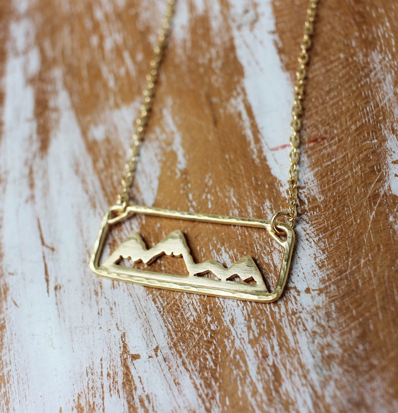 Gold Move Mountains Necklace Adventure Necklace Outdoors Sterling Silver Hand Sawed Mountain Range Jewelry 18k Gold Vermeil Necklace image 2