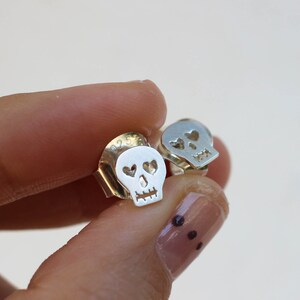 Skull Stud Earrings Heart Eyes Hand Sawed Artisan Skull Earrings image 3