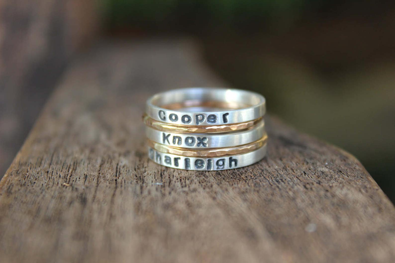 Stamped Stackable Rings - Personalized Hand Stamped Silver and Gold ...