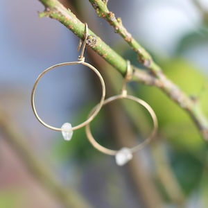 Jupiter Drops - Gold Filled and Herkimer Diamond Hoop Earrings - Gold Hoop Earrings - Boho Bride - Bridal Earrings - Thin Gold Hoops
