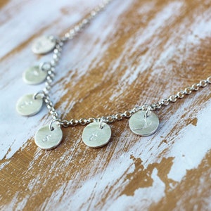 Glimmer Choker Necklace - Round Disc Personalized Name or Word Necklace Adjustable Sterling Silver Coin Necklace