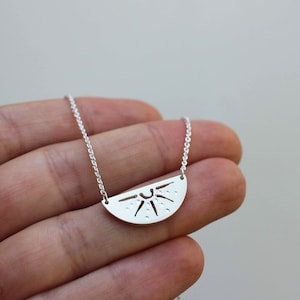 Walking on Sunshine Necklace - Silver Sun Necklace Layering Necklace - Celestial Half Circle Necklace - Unconventional Best Friends Necklace