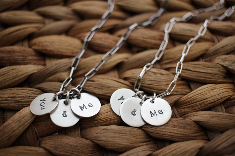 You and Me Necklace Sterling Silver Hand Stamped Charm Necklace Valentine's gift for her image 7