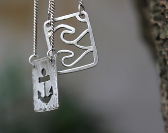 Wave & Anchor Sorte Necklace - Nautical Ocean Theme Reversible Necklace for Men