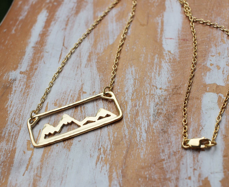 Gold Move Mountains Necklace Adventure Necklace Outdoors Sterling Silver Hand Sawed Mountain Range Jewelry 18k Gold Vermeil Necklace image 6