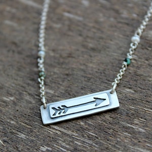 Moving Forward Arrow Necklace, Reversible and Personalized Wedding Gift Date Necklace boho arrow necklace