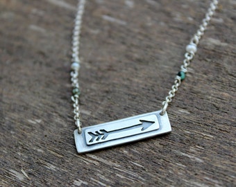 Moving Forward Arrow Necklace, Reversible and Personalized Wedding Gift Date Necklace boho arrow necklace