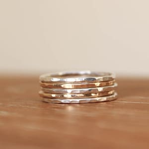 Five Hammered Gold and Silver Stacking Rings image 1