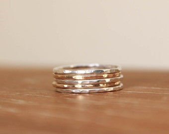 Five Hammered Gold and Silver Stacking Rings