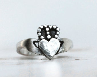 All Silver Handcrafted Modern Claddagh Ring - Irish promise friendship ring Unique Claddagh Ring