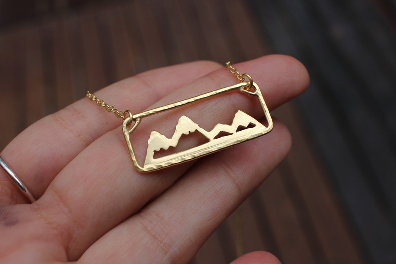 Gold Move Mountains Necklace Adventure Necklace Outdoors Sterling Silver Hand Sawed Mountain Range Jewelry 18k Gold Vermeil Necklace image 3