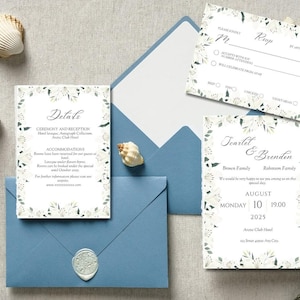 Triple Botanical Wedding invitation Template, Printable Wedding Invitation, Editable Wedding Invitation Template.