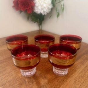 Set of 6 Ruby Red and Gold Cocktail Glasses – Vintage 6 oz Glassware